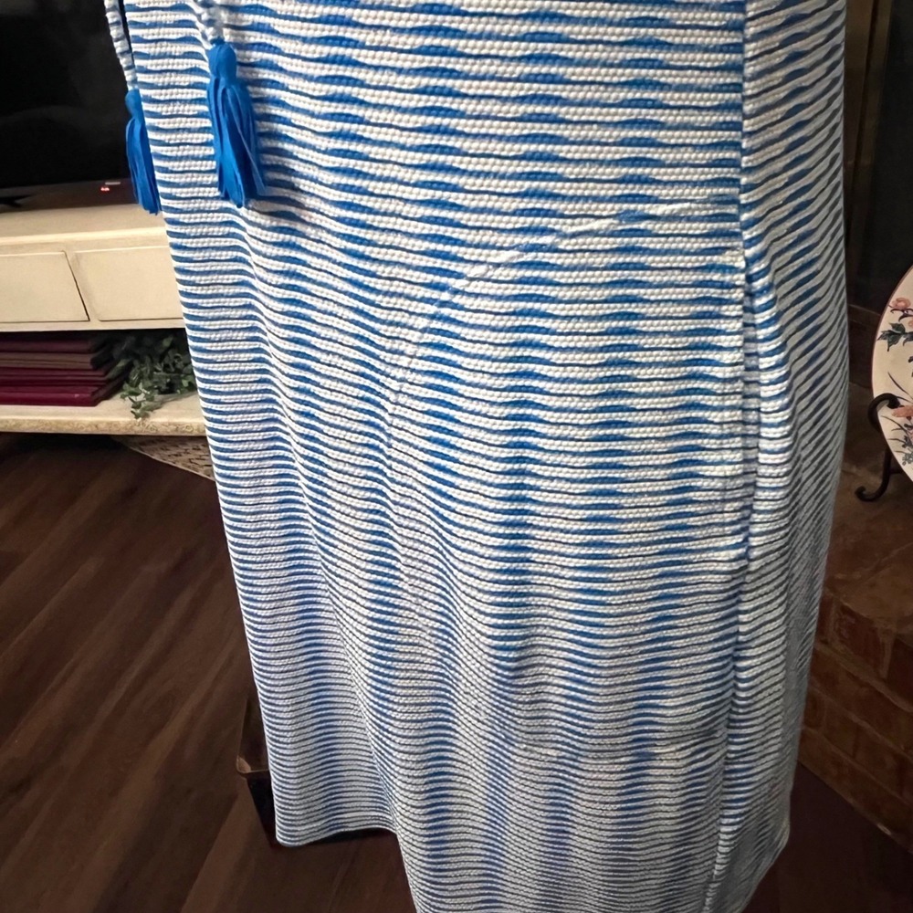 Tommy Bahama Blue White Striped Lace Up island Dress XS Pockets Coastal Packable - Picture 6 of 9